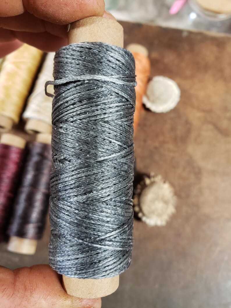 Heavy Flat Waxed Thread - 98 Ft/30m Spool - Choice of Color- Leather Sewing Thread - Stock No. THREAD 11- Medium Grey