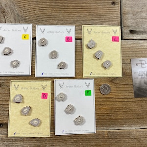 Deer Antler Buttons - Medium - Choice of Card - Lot No. BC211027-A to E