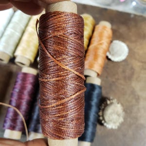 Heavy Flat Waxed Thread - 98 Ft/30m Spool - Choice of Color- Leather Sewing Thread - Stock No. THREAD 8- Coffee