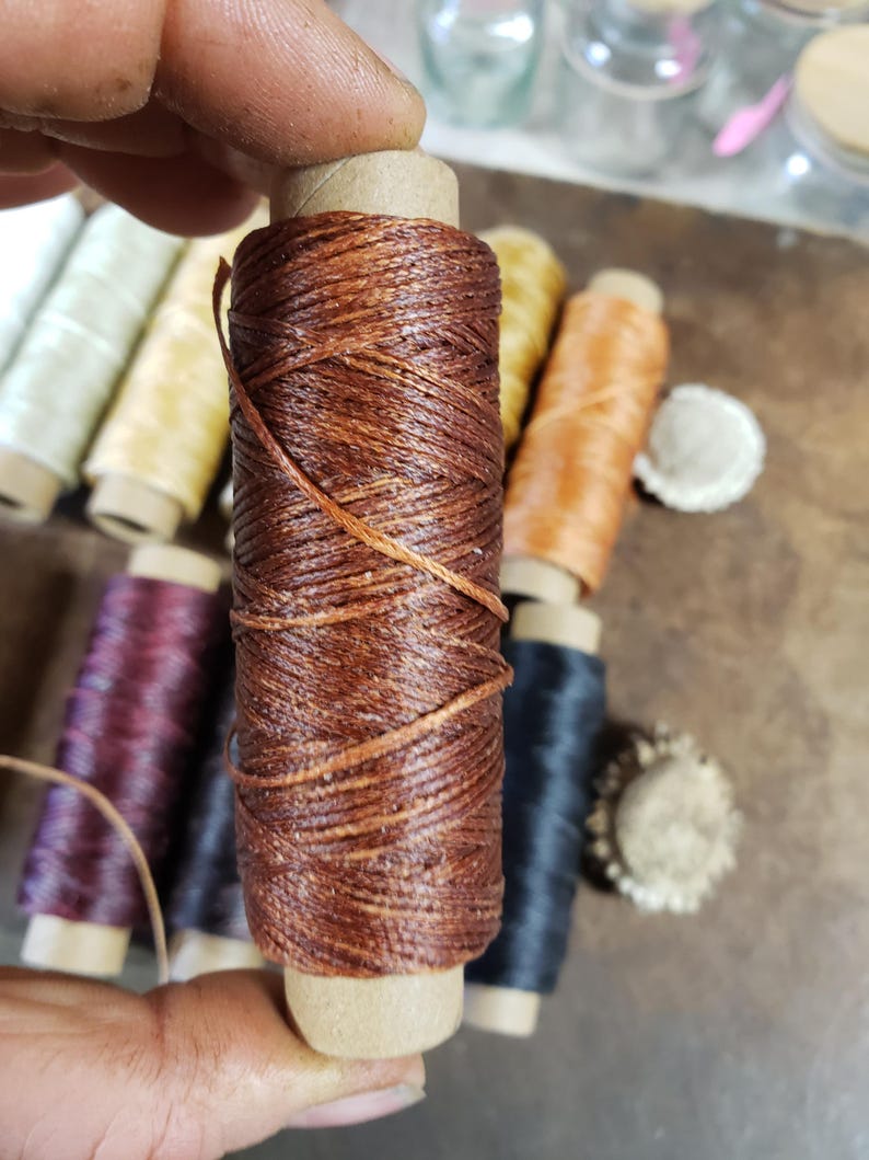 Heavy Flat Waxed Thread - 98 Ft/30m Spool - Choice of Color- Leather Sewing Thread - Stock No. THREAD 8- Coffee