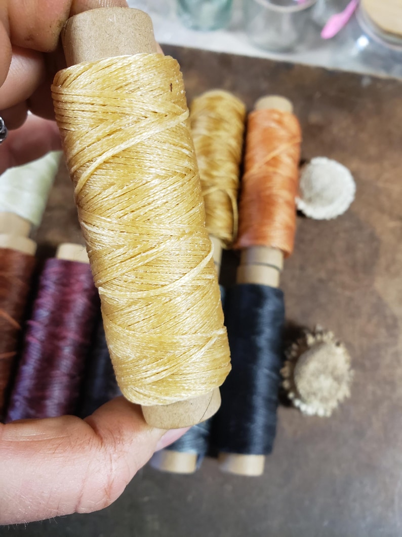 Heavy Flat Waxed Thread - 98 Ft/30m Spool - Choice of Color- Leather Sewing Thread - Stock No. THREAD 3- Butter