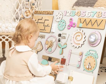 Montessori Busy Board for Baby, Wooden Sensory Board, Activity Toy, Montessori Toys 2 Year Old, Motorik Board,Toddler Toys,Custom Busy Board