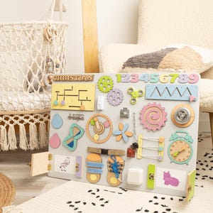 Tableau animé Montessori, tableau sensoriel pour tout-petits, tableau occupé en bois, jouets pour bébé, cadeau 1er anniversaire, tableau d'activités, apprentissage et motricité