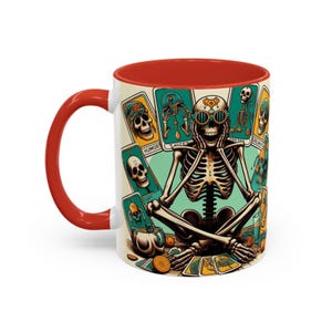 Wahrsagerin Skelett,Tarot Kartenleger,Orakel Totenkopf,beim Lesen,Kaffeegenuss,Wahrsagekarte,Wahrsagemonster,Orakel Totenkopf,Kaffeebecher (11, 15oz)