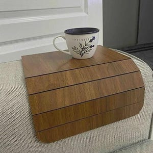 Walnut Sofa Arm Tray Table, Sofa Armrest Table, Couch Arm Tray Table, Wood Sofa Side Table, Flexible Couch Side Table, Handmade Protector