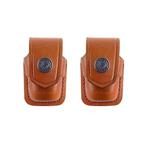 Two Single Leather Speedloader Pouch for 357 Magnum 6 & 7 Shots, 44 Magnum 5 Shot, .38 Special 6 Shot speedloaders Handmade! Free Engraving