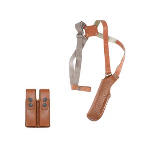 Basketweave Vertical Gun Shoulder Holster & Double Magazine Pouch for Beretta Taurus CZ 75 Browning HP Sig Sauer P226 Handmade!