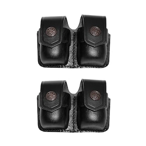 Two Double Speedloader Pouch for for 357 Magnum 6 and 7 Shots, 44 Magnum 5 Shot, SW .38 Speedloaders Genuine Leather Handmade!