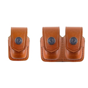 Single and Double Speedloader Pouch for 357 Magnum 6 and 7 Shots, 44 Magnum 5 Shot, SW .38 Speedloaders Genuine Leather Handmade!