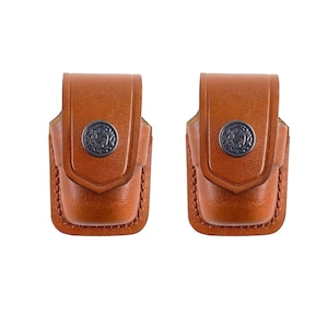 Two Single Speedloader Pouch with Belt Clip for for 357 Magnum 6 and 7 Shots, 44 Magnum 5 Shot, S&W .38 Genuine Leather Handmade!