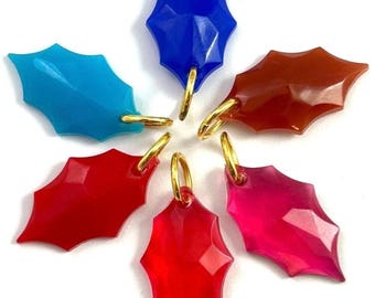 Vintage Plastic Holly Leaf Charm: Festive Christmas Jewelry, Select Color Charm, Quantity 1 Charm