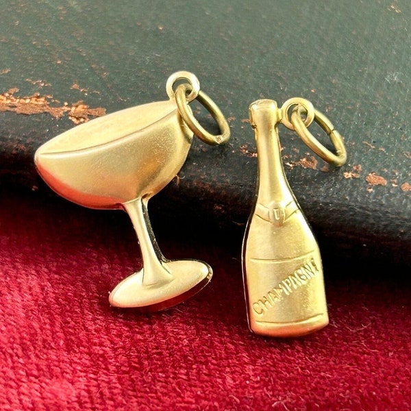 Charms Champagne Bottle Champagne Coupe Glass Charm Lot Set Brass Charms For Bracelet Dainty Pendants For Women Tiny Charms Gifts For Her
