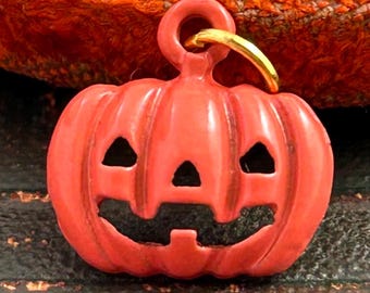 Jack O Lantern Charm, Orange Pumpkin Charm, Halloween Pendant, Enamel Pumpkin Jewelry, Spooky Autumn Charm