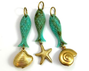 Fish Charm Necklace Pendant Jewelry Pendants For Women Fish Jewelry Gifts For Her Vintage Charms Qty: 1 Pendant, Choose Brass Shell Design