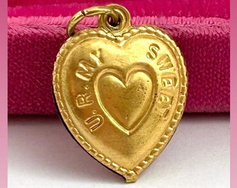 Vintage Charm Heart Charms Ur My Sweetheart Vintage Brass Charm Puffy Heart Charm Gifts For Girlfriend Heart Pendant Vintage Jewelry