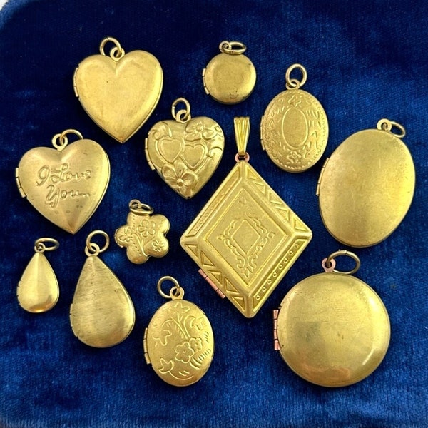 Vintage Locket Necklace Pendants Locket Charms Etched Brass Locket Charm Locket Pendant Choose Style: Heart Round Diamond Flower Drop Oval