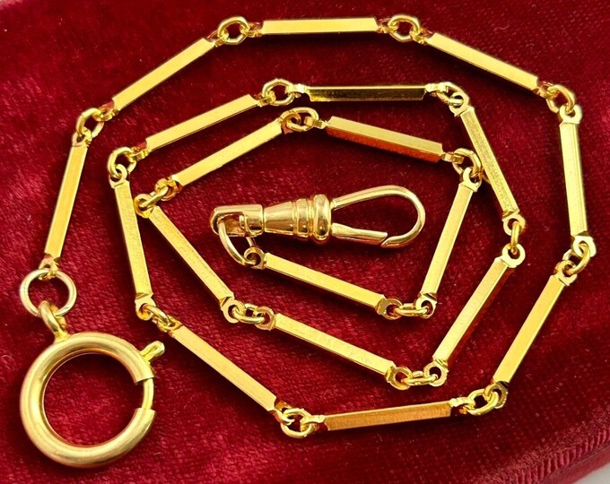 Charm Holder Necklace Gold Tone Metal Vintage Chain Link Double Clasp