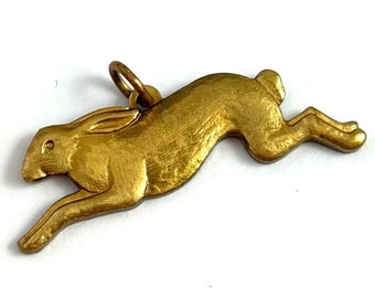 Rabbit Charm, Running Rabbit Charm, Brass Charm, Vintage Jewelry, Vintage Charm, Vintage Brass Charm, Animal Charm, Rabbit Jewelry