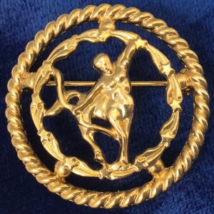 Sagittarius Brooch Zodiac Brooch Zodiac Jewelry Gift For Her Astrology Jewelry, Sagittarius Jewelry The Archer Vintage Brooch Gold Tone