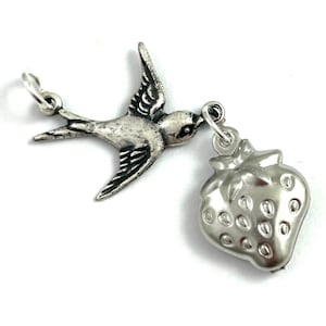 Strawberry Pendant Flying Bird Charm Necklace Pendants For Women Jewelry For Women Dainty Bird Jewelry Gift For Her Silver Tone Metal