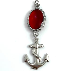 Pendants For Women Nautical Jewelry Nautical Necklace Pendant Ship Anchor Charm Silver Tone Metal Red Cabochon Gifts For Her Sailing Boating