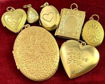 Vintage Locket Necklace Pendants Locket Charms Etched Brass Locket Charm Locket Pendant Choose Style: I Love You Heart Drop Etched Oval