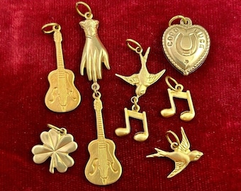 Charms Pendants For Women Good Luck Heart Charm Vintage Music Note Charm Guitar Pendant Flying Bird Charm Gifts For Her Brass Jewelry