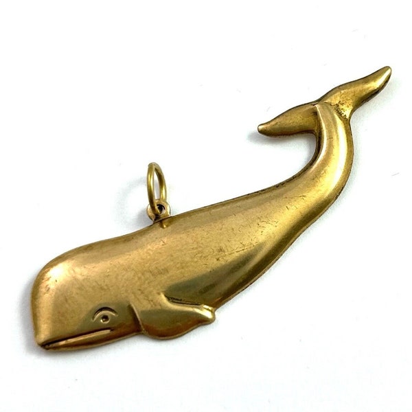 Vintage Charm, Whale Pendant, Brass Metal Stamping Charm, Vintage Nautical Accessory, Vintage Jewelry
