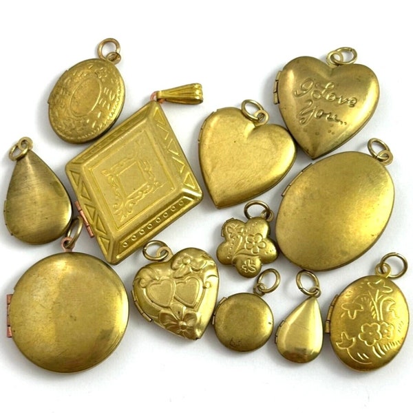 Locket Charm Vintage Locket Pendant Vintage Jewelry For Women Brass Locket Choose One: Heart Round Diamond Flower Drop Etched Oval Lockets
