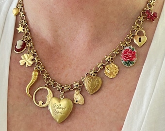 Charm Necklace Vintage Charms Locket Pendant Necklace Cameo 