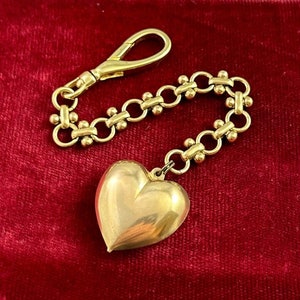 Heart Purse Charm With Clip and Chain Vintage Brass Heart