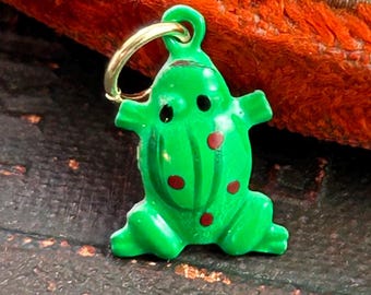 Vintage Frog Charm, Tiny Green Frog Pendant, Hand Painted Frog Jewelry, Dainty Animal Charm