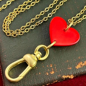 Heart Charm Holder Clip Pendant Red Heart Necklace Charm Heart On Chain Unique Jewelry Gift For Her Brass Charm Holder Swivel Clip Clasp
