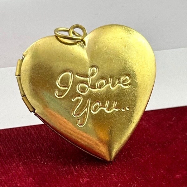 Vintage locket charm vintage locket heart locket I Love You Locket vintage charm vintage brass locket vintage jewelry larger locket pendant