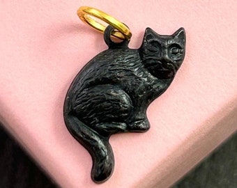 Black Cat Charm Necklace Pendant Halloween Jewelry For Women Witch Cat Blackened Brass Stamping Charm Tiny Cat Charm Spooky Gifts For Her