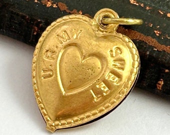 Vintage Heart Charm, Vintage Charm, Heart Charm, Puffy Heart Charm, Ur My Sweetheart, Brass Charm, Heart Pendant, Vintage Jewelry