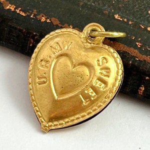 Vintage Heart Charm, Vintage Charm, Heart Charm, Puffy Heart Charm, Ur My Sweetheart, Brass Charm, Heart Pendant, Vintage Jewelry