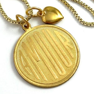 Amour Love Medallion Charm Necklace Vintage Heart Charm Brass French Amour Pendant Necklace For Women Gift For Girlfriend Gift For Her