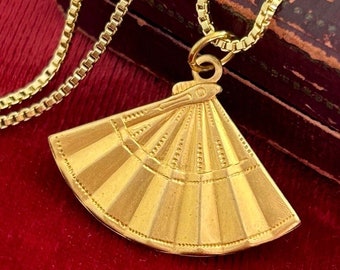 Charm Necklace Pendant Necklaces For Women Folding Hand Fan Charm Brass Metal Charm Fan Charm Fan Pendant Gold Tone Metal Box Chain