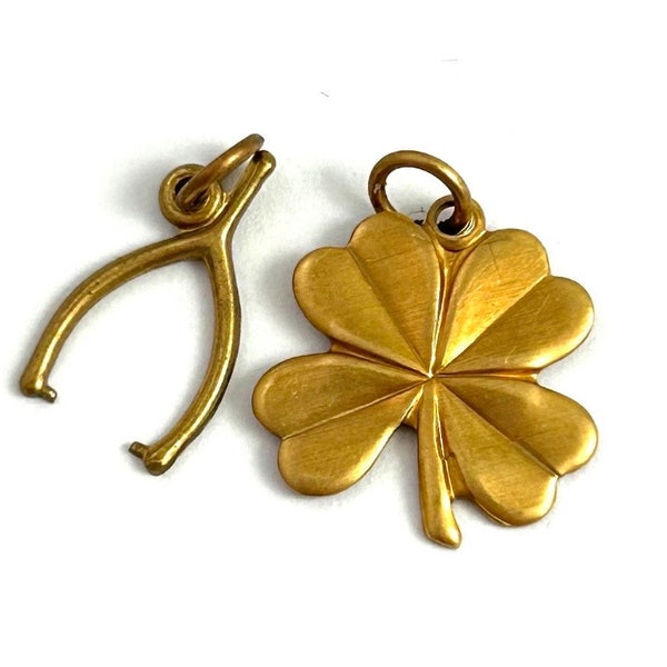 Lucky Charm Lot, Shamrock charm, Wishbone Charm, Lucky Charms, Necklace Pendants for women, Brass Metal Stamping Charms, Tiny dainty charms