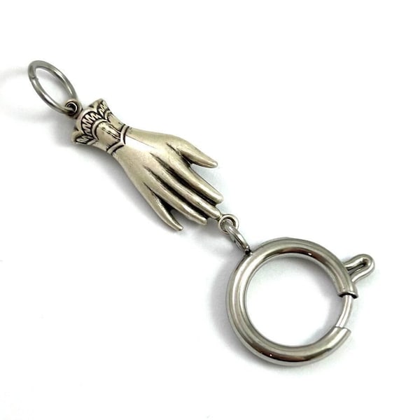 Charm Holder Necklace Pendant Silver Tone Metal Victorian Womans Hand Large Spring Ring Clasp Clip Charm Holder Pendant Charm Holders Silver