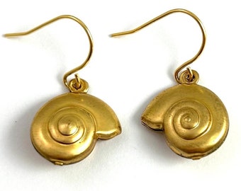 Seashell Earrings, Earrings, Nautilus Shell Earrings, Seashell Jewelry, Brass Shell Charms, Nautilus