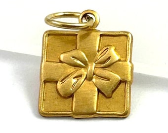 Tiny Present Charm Dainty Pendants For Women Gifts For Her Vintage Charm Vintage Jewelry Brass Stamping Charm Birthday Present Gift Charm