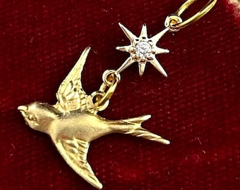 Collar con colgante de pájaro, joyería delicada para mujer, dije de pájaro volador, estrella de circonita cúbica, dije de pájaro, golondrina, regalo para ella, regalo para amantes de las aves.