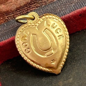 Vintage Charm, Heart Charm, Good Luck Charm, Vintage Charm Heart, Lucky Charm, Heart Charm, Puffy Heart Charm, Brass Charm, Horse Shoe Luck