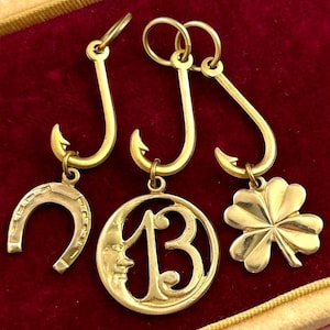 Lucky Charm Pendant Lucky Catch Necklace Pendants For Women Jewelry Gifts For Her For Luck Brass Hook Horseshoe Clover Number 13 Moon Qty: 1