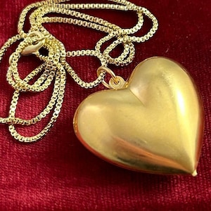 Heart Necklace, Heart Charm Necklace, Heart Jewelry, Puffy Heart Charm, Large Heart charm, heart necklace gold, box chain necklace
