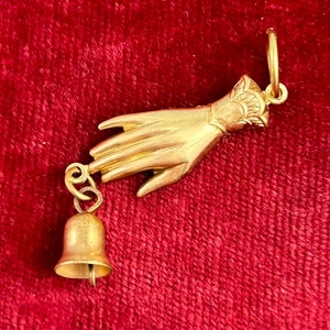 Pendant, Vintage Bell Charm, Brass Bell Charm, Bell Charm Pendant, Victorian Womans Hand, Vintage Jewelry, Christmas Jewelry, holiday bell