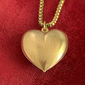 Vintage Charm Necklace, Heart Necklace, Vintage Heart Charm, Brass Heart Charm, Puffy Heart Charm, Vintage Jewelry, Heart Charm
