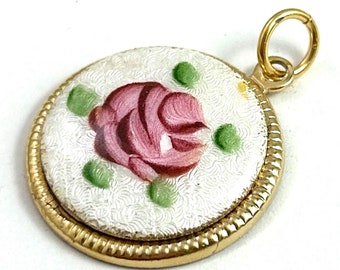 Vintage Charm, Vintage Pendant, Vintage Enamel Charm, Pink Rose 